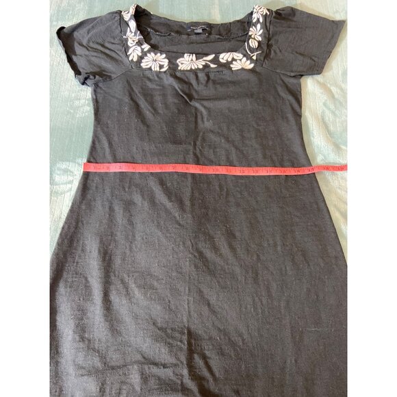 Banana Republic Womens Dress M Black Floral Embroidered Scoop Neck Cotton Preppy - Picture 9 of 14